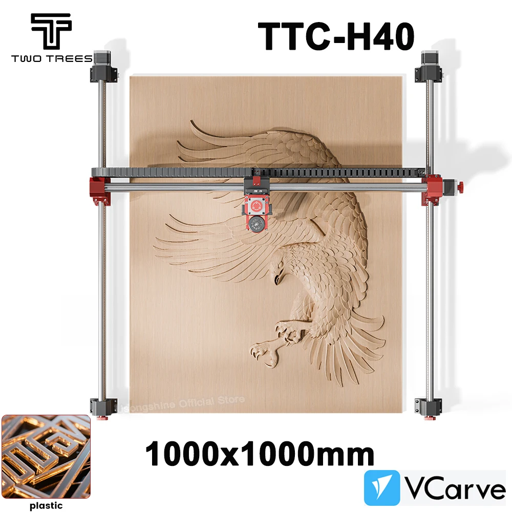 

Twotrees 3-Axis/4-Axis CNC Router Milling Cutting Machine TTC-H40 1000x1000mm For Wood Acrylic MDF Metal Compatible VCarve Pro