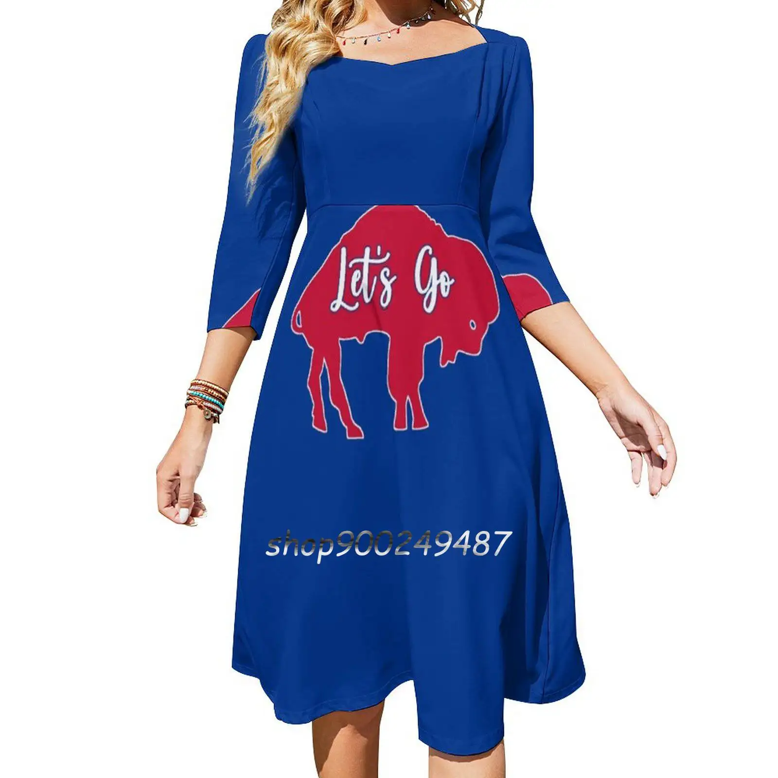 Let'S Go Buffalo Square Neck Dress New Plus Size Elegant Women Waist Tight Dress Football Buffalo Believe New York Bills Mafia