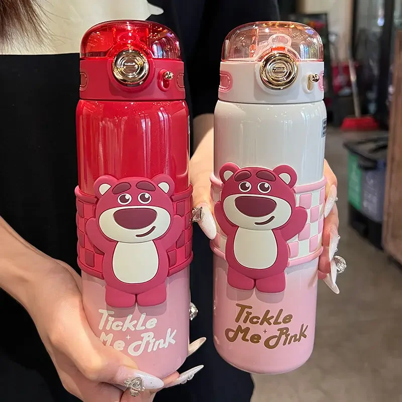 Disney Cartoon Lotso Cute Children's Home Office Campus Large Capacity Stainless Steel High-Looking Straw Student Thermos Cup