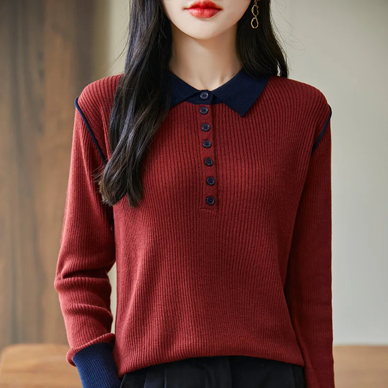 

Shoulder strip Autumn and winter new 100% Merino wool women's pullover polo neck sweater Fashion warm undershirt shirt top