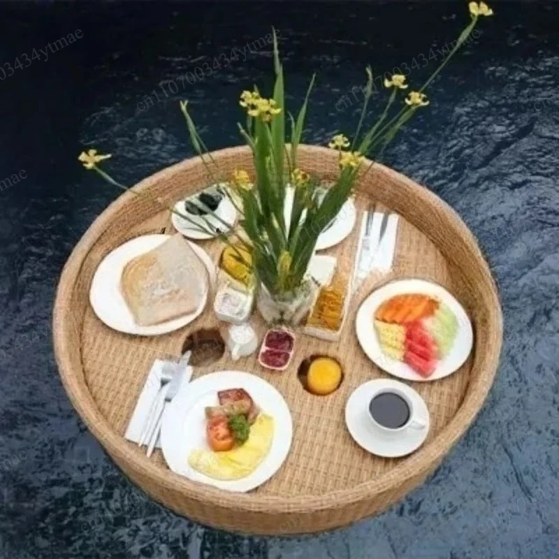 Vine Woven Floating Tray Portable Pool Serving Basket Photo Prop Home Decor