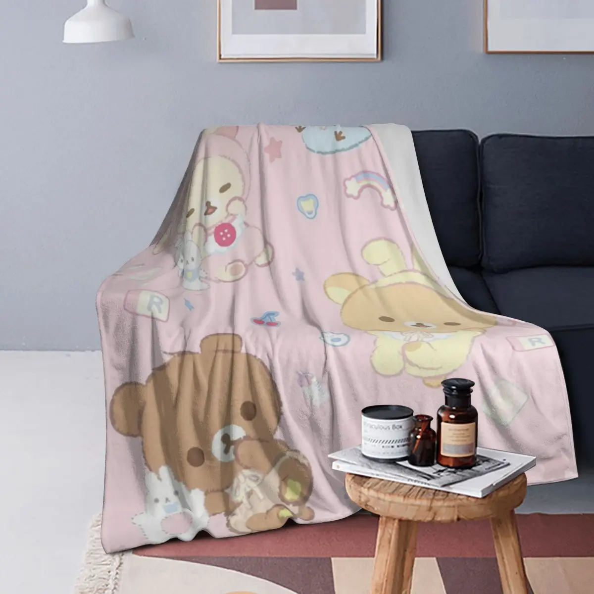

Baby Rilakkuma And Friends Cute Design Blankets Soft Warm Flannel Throw Blanket Bedding for Bed Living room Picnic Travel Couch