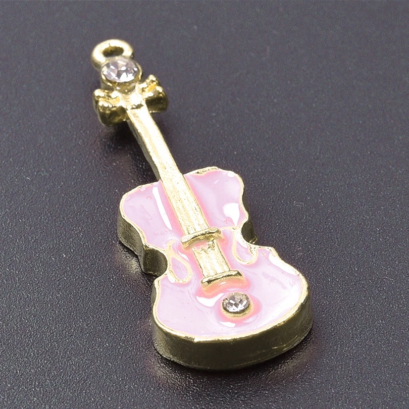 10pcs Enamel Charms Music Style Violin/Tuba With Rhinestone Pendant Alloy Guitar Handcraft Jewelry Making Dangle Bulk Materials