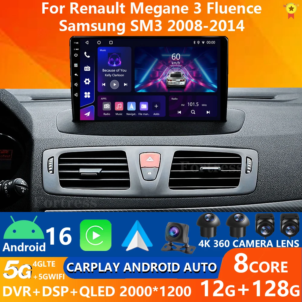 Reproductor de vídeo Multimedia de Radio navegación GPS WIFI estéreo de coche Android 16 para Renault Megane 3 Fluence Samsung SM3 2008 - 2017 DSP