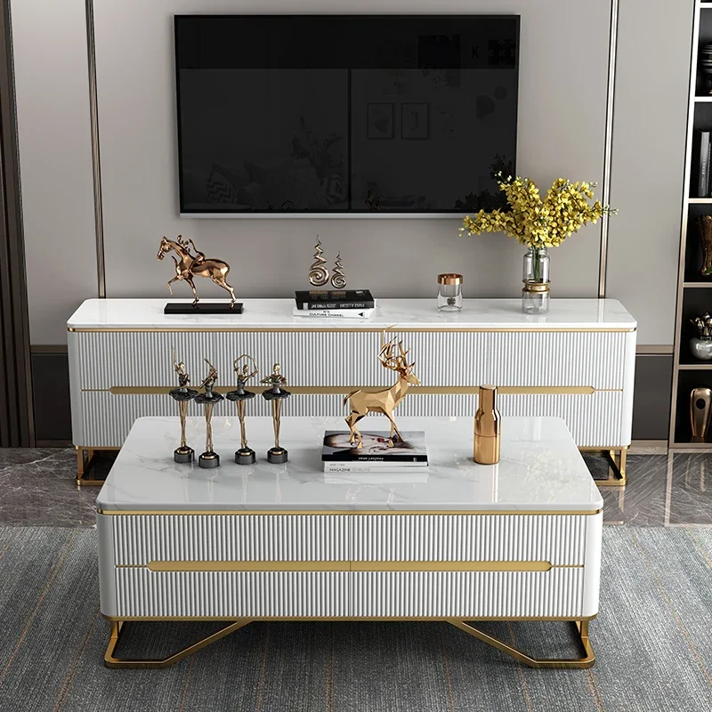 Coffee Table TV Cabinet Combination American Living Room Home Marble Tea Table Simple Modern Small Apartment Tea Table