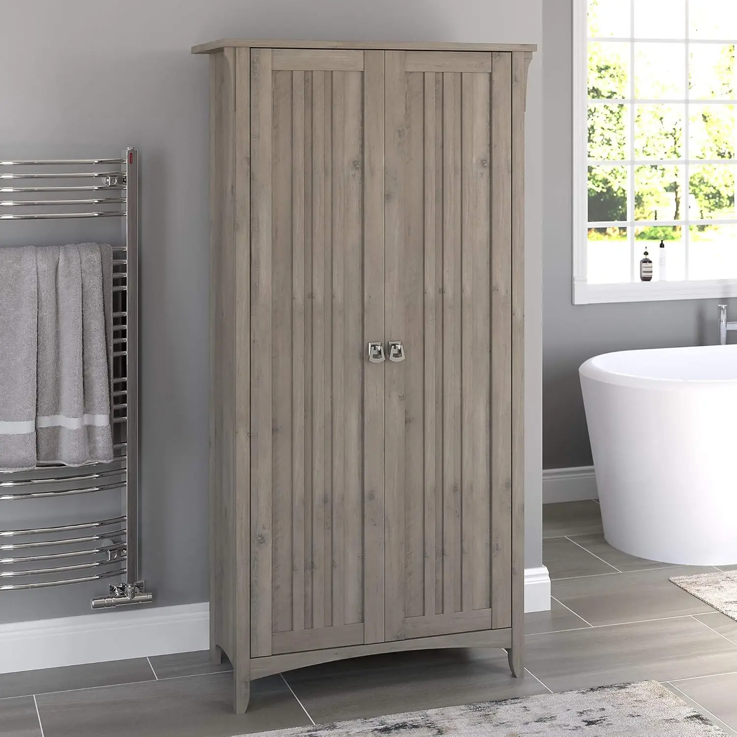 Wardrobes Bathroom Storage Cabinet with Doors Three Adjustable Shelves Accommodate Items of Various Sizes Driftwood Gray