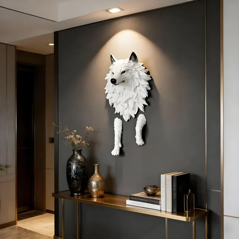 Living Room Bar Background Wall Decoration 3D Stereoscopic Wall Ornament Creative Animal Head Pendant Wolf Wall Decorations
