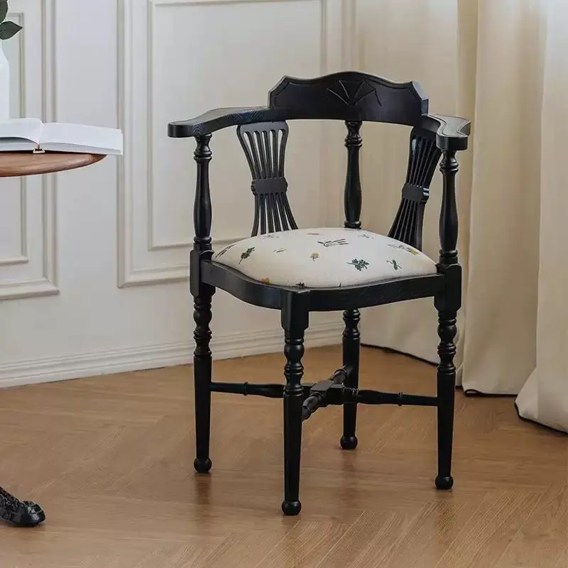 

French dining chair medieval triangular solid wood bedroom designer study cafe home makeup retro chair