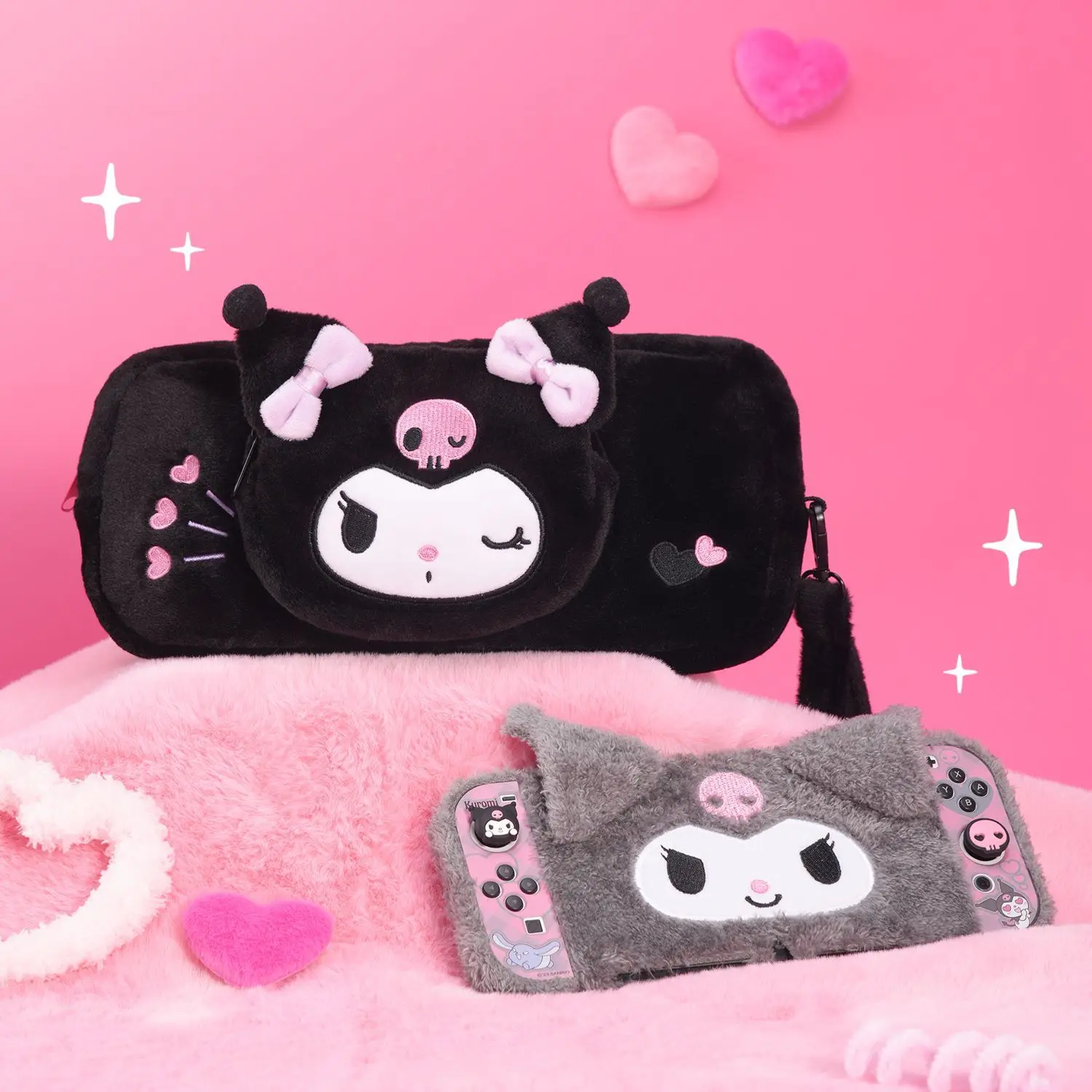Cartoon Kuromi Hard Protective Case Plush Storage Bag for Switch OLED NS Portable Shockproof Cartoon Game Console Accessories