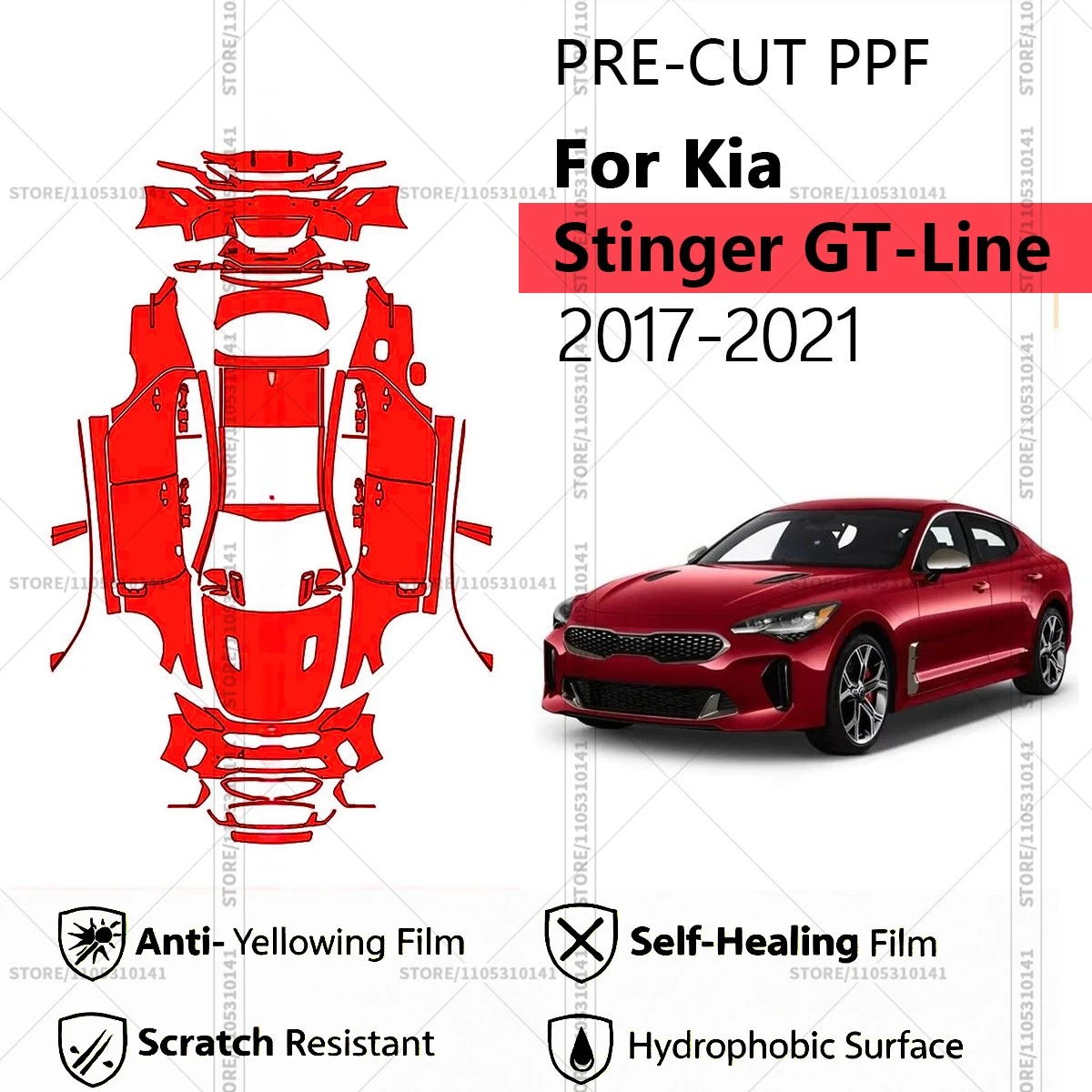

Для Kia Stinger GT-Line 2017-2021: Профессиональная прозрачная защитная пленка (PPF) для автомобиля, предварительно вырезанная