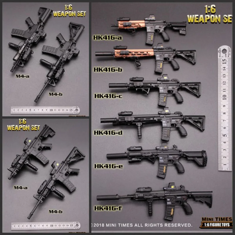 

Minitimes Mini Hk416, модель оружия в масштабе 1/6, пластиковая модель, аксессуары для 12-дюймовых экшн-фигурок