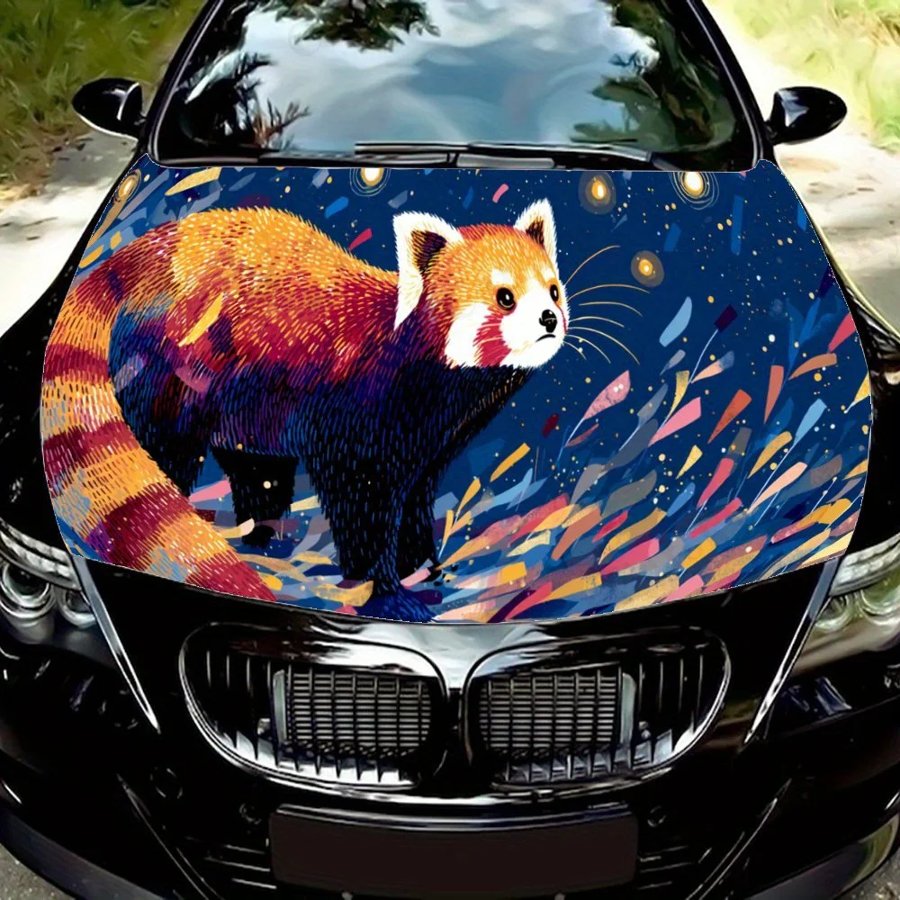 

Красная панда в красочных стримерах, наклейка на капот автомобиля, самоклеящаяся водонепроницаемая наклейка на капот автомобиля из ПВХ, украшение автомобиля, устойчивая к царапинам S