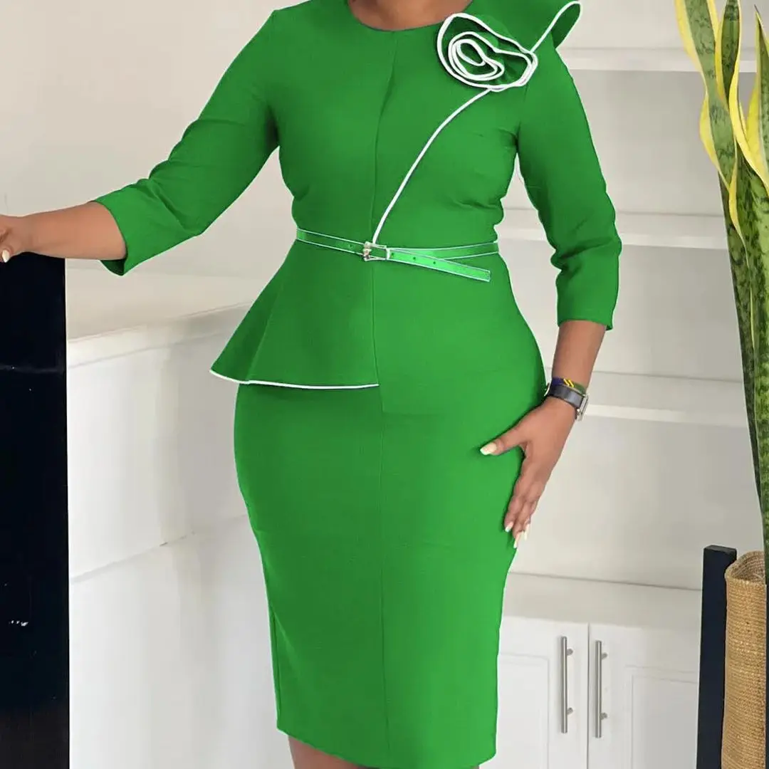 Customized Spring African Dresses for Women Elegant African 3/4 Sleeve Polyester Square Collar Party Evening Bodycon Dress Afric