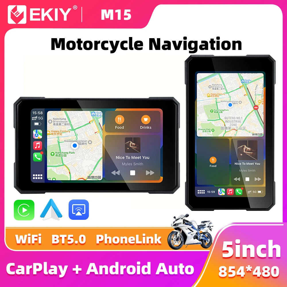 EKIY 5.0インチ ワイヤレスCarPlay Moto Android Auto対応 ポータブル