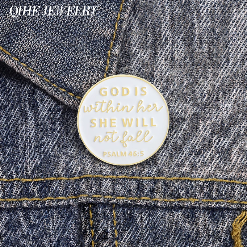 God Is Within Her She Will Not Fail Enamel Pin  Christian Belief Psalm Brooches Backpack Lapel Badge Jewelry Gifts for Friends