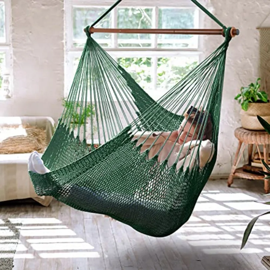 

Upgraded Caribbean Hammock Chair with Detachable Metal Bar Large Hammock Swing Chair XL Rope Hanging Chair for Outdoor Indoor 3