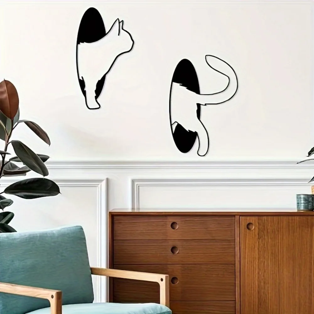 CIFBUY Metal Cat Wall Art Iron Decor 2 Pack Animal Sculpture Painting For Kids Room Pet Shop Home Living Room Gift Plaque