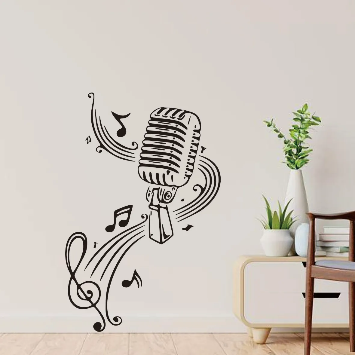 Large Microphone Music Notes Wall Decal Playroom Office Rock Jazz Band Guitar Piano Micro Wall Sticker Classroom Vinyl Decor