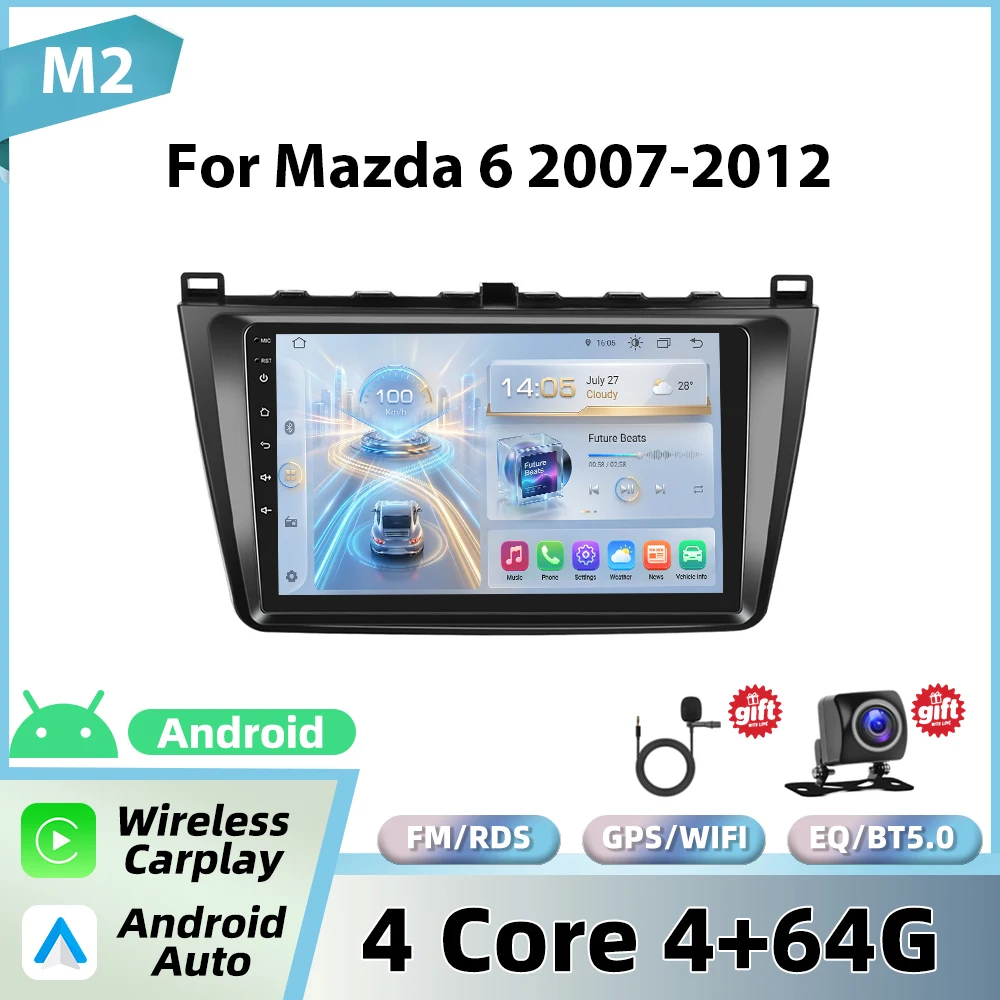 Podofo Android autoradio voor Mazda 6 Rui wing 2015-2019 draadloze CarPlay GPS WIFI FM/RDS head unit 2din EQ BT autostereo