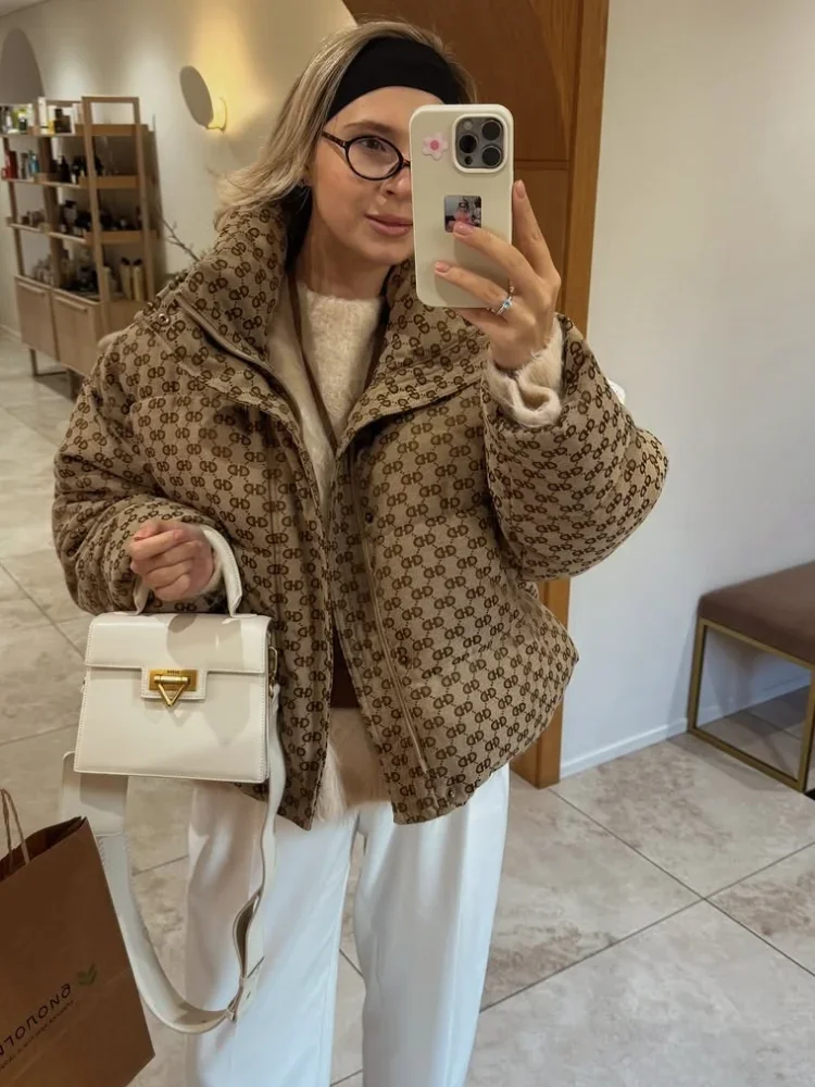  رسالة طباعة النساء معاطف الشتاء عادية سستة سترات خفيفة الوزن مبطن الستر تصميم خمر يندبروف ملابس خارجية جديدة 2025 #3