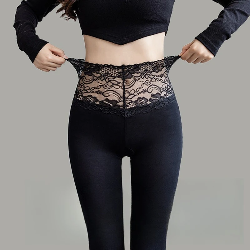 Spring Autumn Leggings for Women High Waist Patchwork Lace Waist Slim Fit Trousers Elasticity Yoga Sports Home Outdoor Leggings