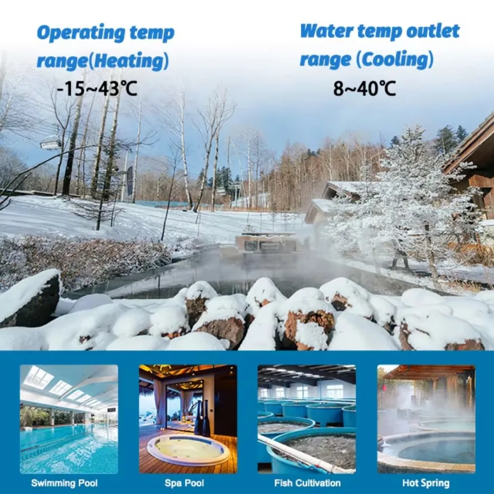 Inground Pools Air Source Heat Pump Pool Water Heater 100,000 BTU Solar & Electric Powered Heat Pump