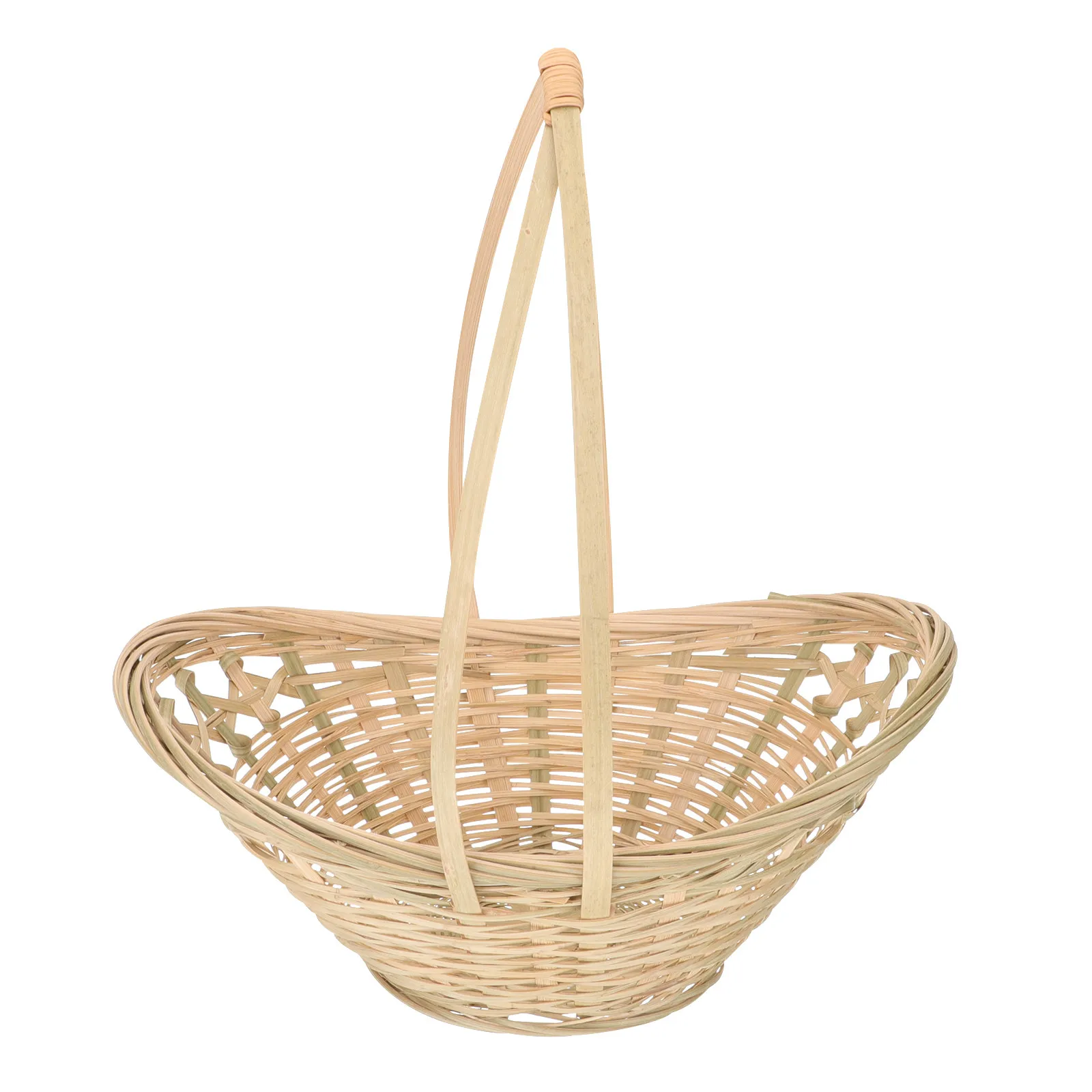 Bamboo Woven Basket Handled Flower Basket Portable Picnic Gift Holder Wedding Bridal Shower Multi-Purpose Storage Container