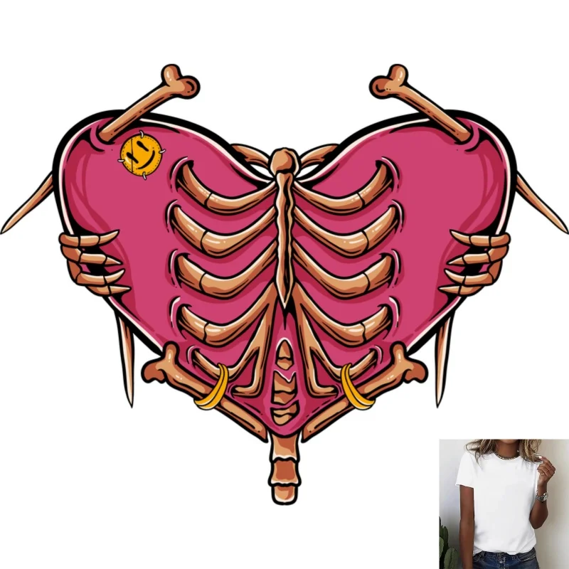 Edgy Punk Skeleton Heart Heat Transfer Vinyl - Cool Graphic for T - Shirts, Canvas Bags & More, Versatile for Daily Casual Wear