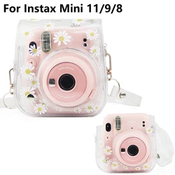 Transparent Daisy PVC Protective Shell Case Bag For Fujifilm Instax Mini 11/9/8 Camera with Shoulder Strap Protective Bag