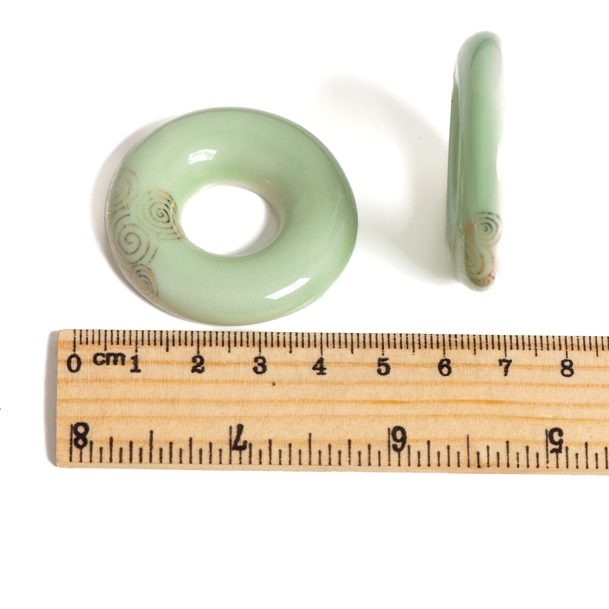 Green Ceramic Beads 2pcs Gemstone Style Round Donut Porcelain Ring Beads for DIY Pendant Necklace Jewelry Craft TCZ785
