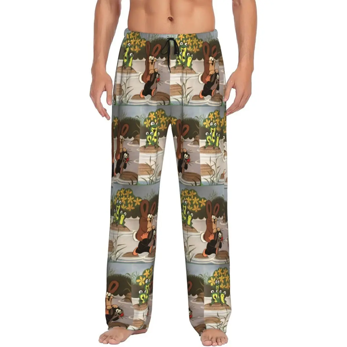 

Custom The Little Mole Pajama Pants for Men Krtek Cartoon Sleepwear Lounge Sleep Bottoms Stretch with Pockets