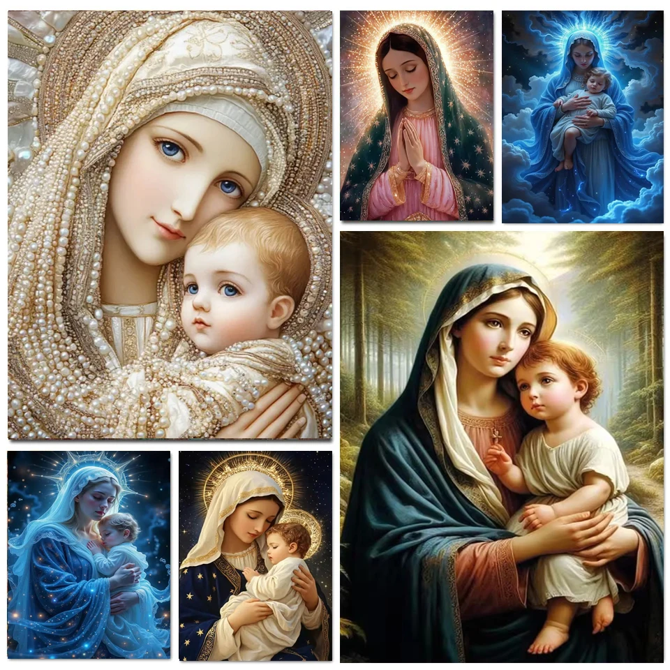 Алмазная картина «Мать любви» Святой Матроны, религиозная алмазная вышивка, мозаика «сделай сам» Девы Марии, полная круглая, День матери