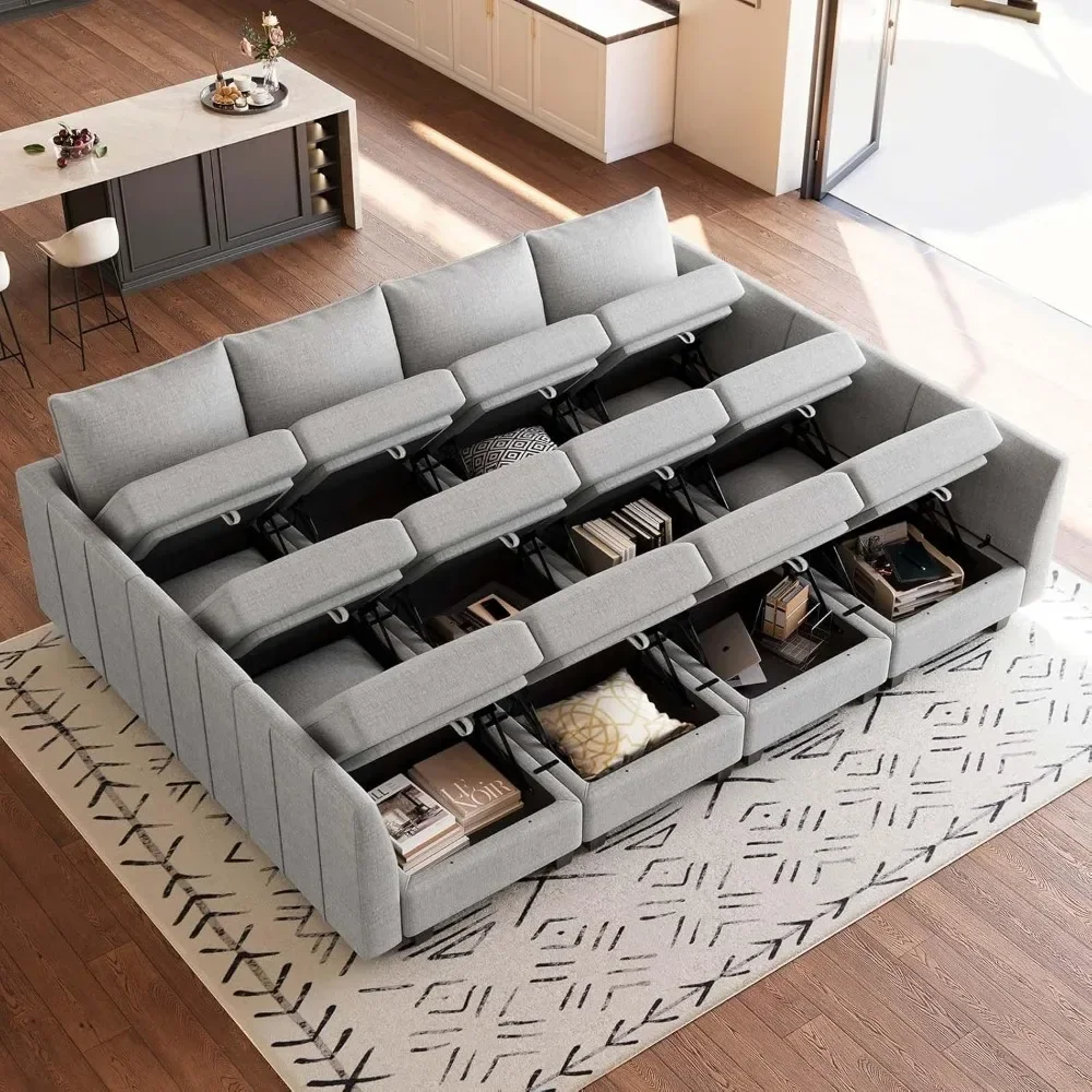 Oversized Modular Sectional Sofa with Storage, 12 Seats, Sleeper Sectional Couch, Living Room Chenille Sofa Bed