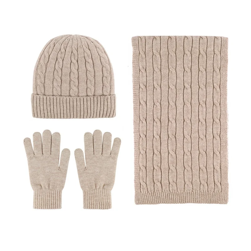 2024 Winter clothes casual keep warm fur glove thickening hat set knitted scarf