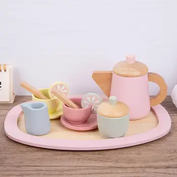 Drewniana łyżeczka do herbaty zestaw imprezowy/tort zabawka udająca zabawę w jedzenie ucząca się gra fabularna wczesna edukacja zabawki dla małych dzieci dziewczyny chłopięce prezenty