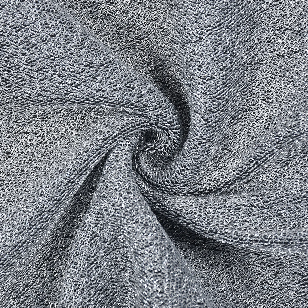 الفضة الترتر الحرير نحيل حللا مع أنبوب المرأة مثير الجوف خارج الياقة المدورة طويلة الأكمام الخوخ الوركين سليم نادي وزرة الحفلات #6