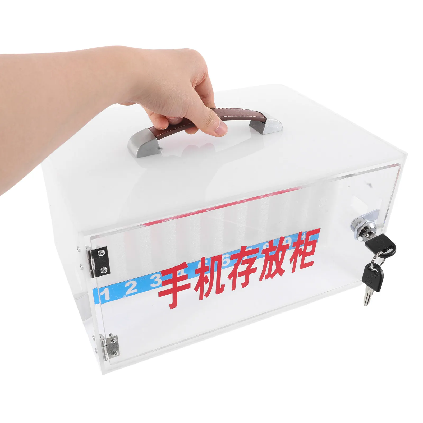 Cell Phone Locker Box Lockable Storage Cabinet with Keys Numbered Compartments Clear Door for Classroom Office