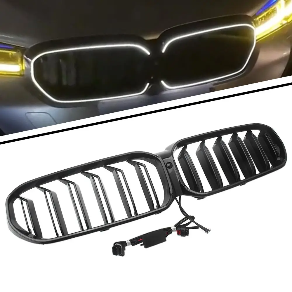 

LED Car 1PCS Front Kidney Grilles Racing Grill ABS Gloss Black Accessories For BMW 5 Series G30 G38 G31 Facelift LCI 2020-2023