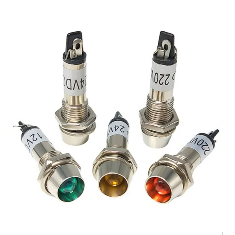5pcs 8MM XD8-1 Mini Power Working Signal Light Metal Indicator Light Red Green Yellow 12V/24V/220V