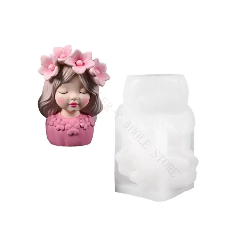 R7UF Creative Elastomer Cast For Rosin Flower Container Highlighting Blossomy Wreath Girl Plan DIY Crafting Set