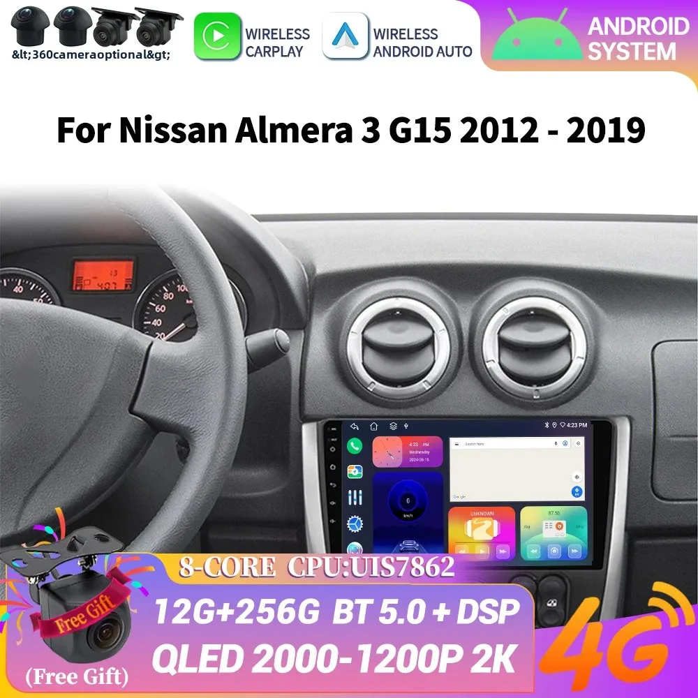 

Android 14 Car Radio Multimedia Android Auto Bluetooth CarPlay Touch Head Unit Screen For Nissan Almera 3 G15 2012-2019 Stereo