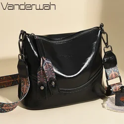 Women's Oil Wax Leather Crossbody Bag Vintage Dual Straps Hobo Shoulder Purse Large Capacity Handbag for Work Commute Daily Use