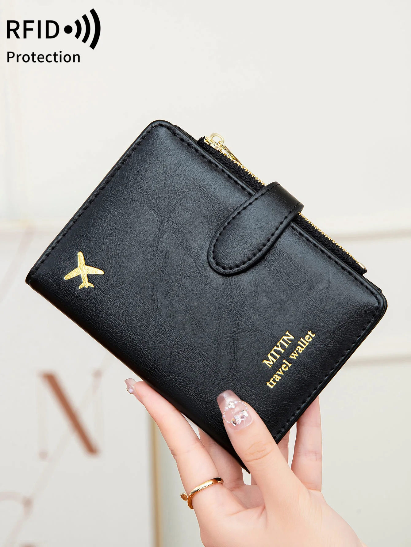 Airplane Pattern Passport Bag Multi Functional ID Card Bank Card RFID Passport Clip PU Leather Wallet Cover Travel Accessories