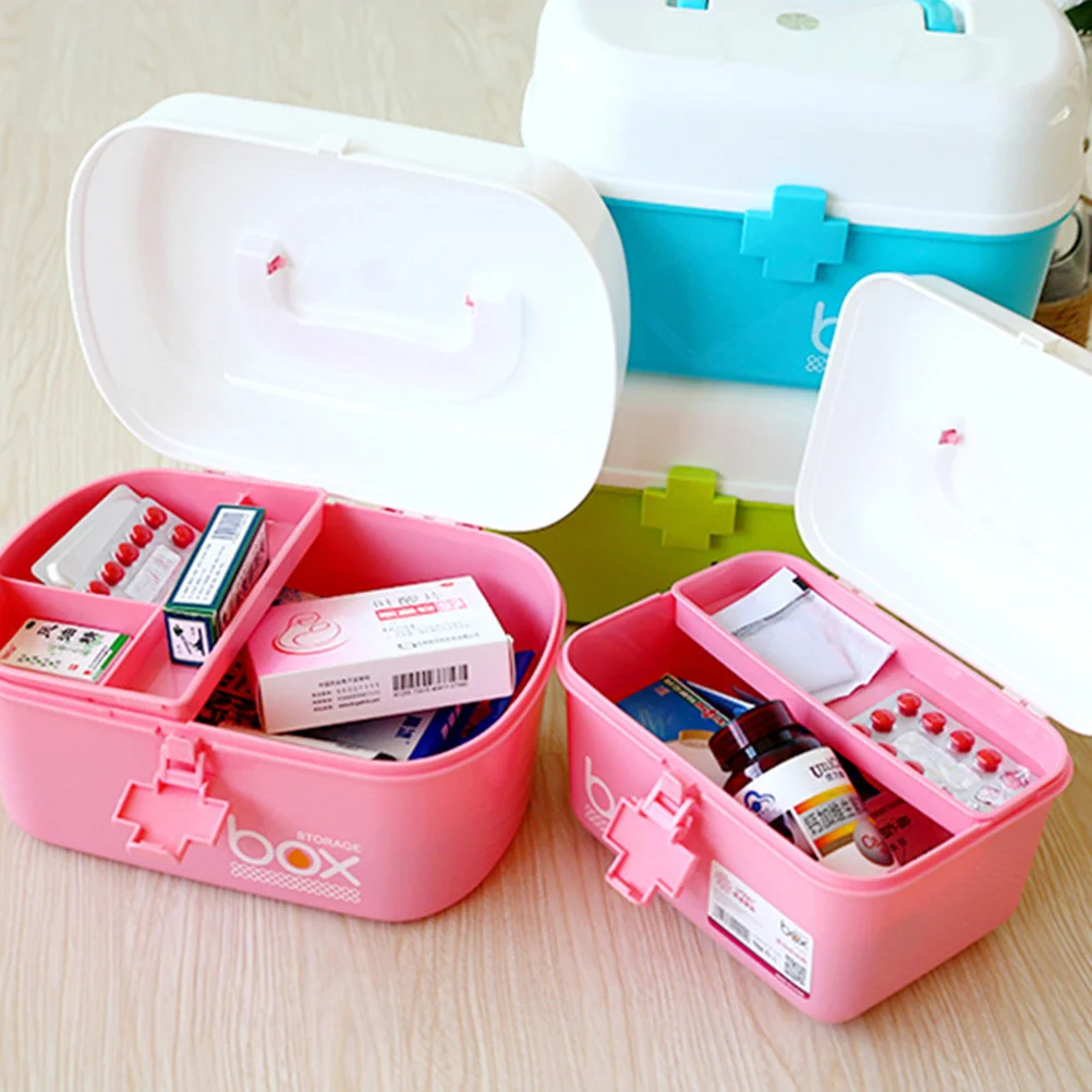 

Large Capacity Medicine Storage Organizer Removable Tray Handle Multi-Grid First Aid Kit For Home Family Emergency Use