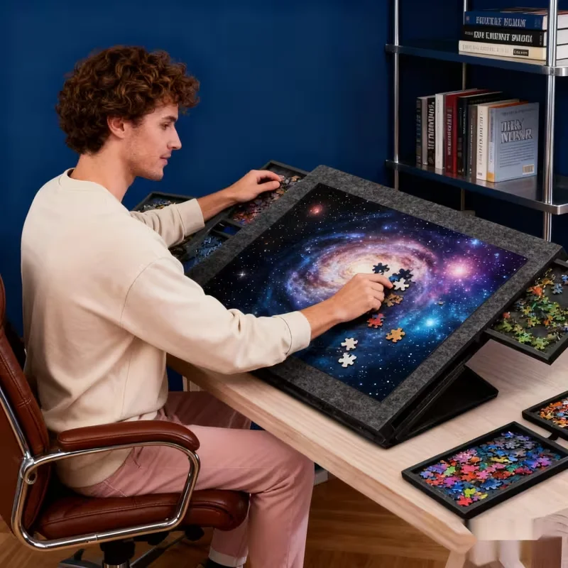 6-Foldable Heavy-Duty Felt Puzzle Board with 6 Storage Boxes