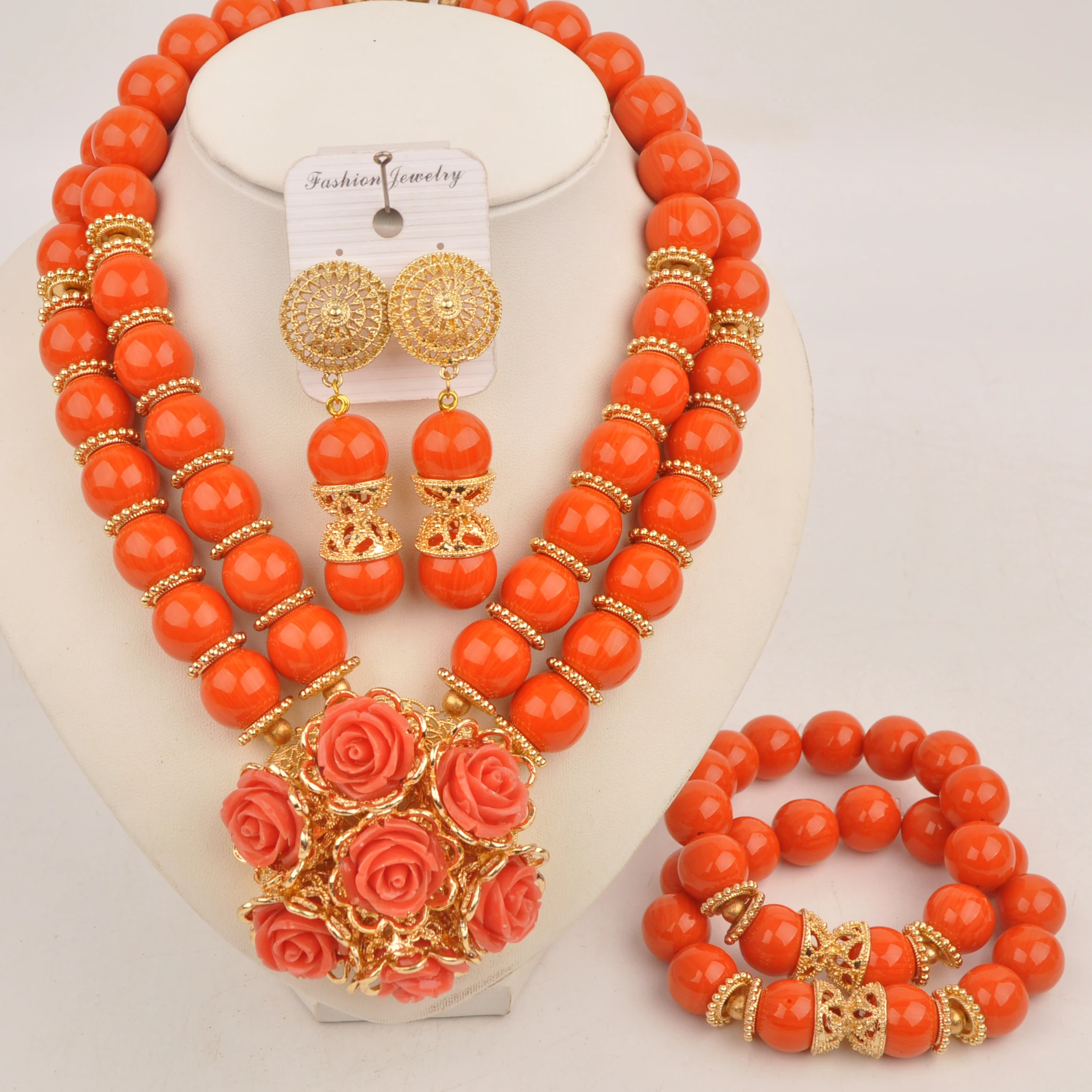 

Nigerian Wedding Jewelry Orange Artificial Coral Bead Bridal Jewelry Sets