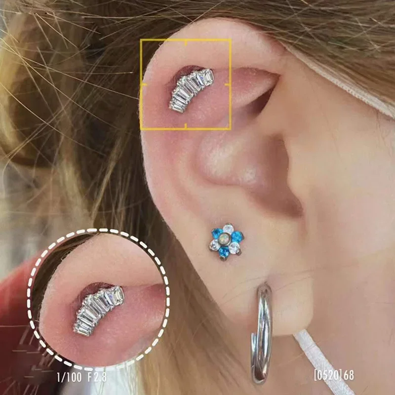 CLEARANCE ASTM F136 Titanium 5 Oblong CZ Labret Stud Threaded for Ear Cartilage Tragus Helix Lip Piercing Body Jewelr