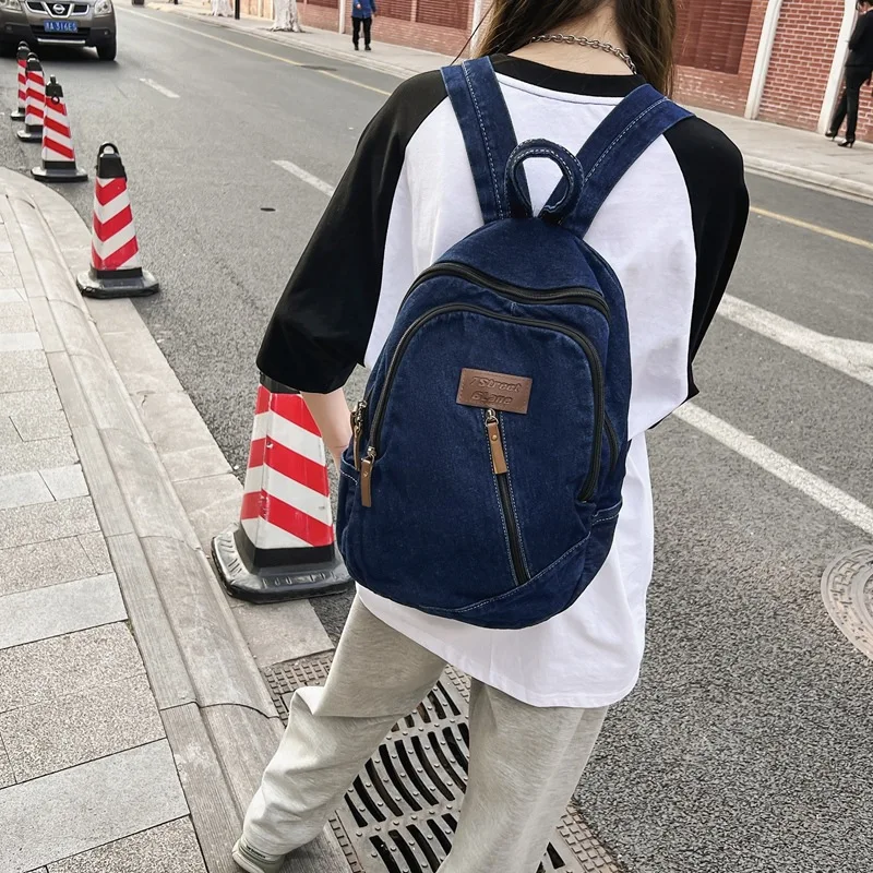 2023 Cool Cowboy Women Backpack Large Capacity Denim Schoolbag For Teenage Girls Backpacks Travel Female Rucksack Mochila Blue