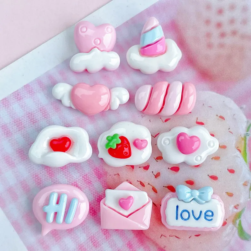 20Pcs Bright Surface Pink Cloud Resin DIY Cream Glue Shoes Hat Icebox Barrette Mobile Phone Case Scrapbook Flat Back Patch