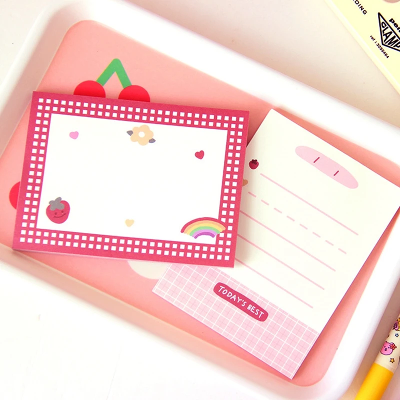 50 Sheets Cute Pink Strawberry Memo Pad Kawaii Stationery Non Sticky Notes Portable Notepad School Office Supply Papeleria